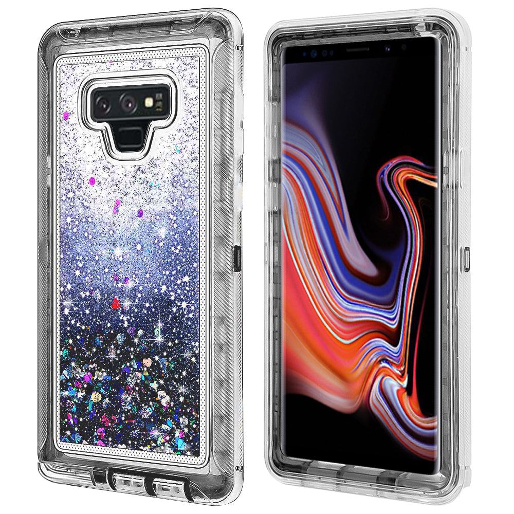 Samsung Galaxy Note 9 Tough Defender Glitter Heart Case Transparent TPU PC Image 1