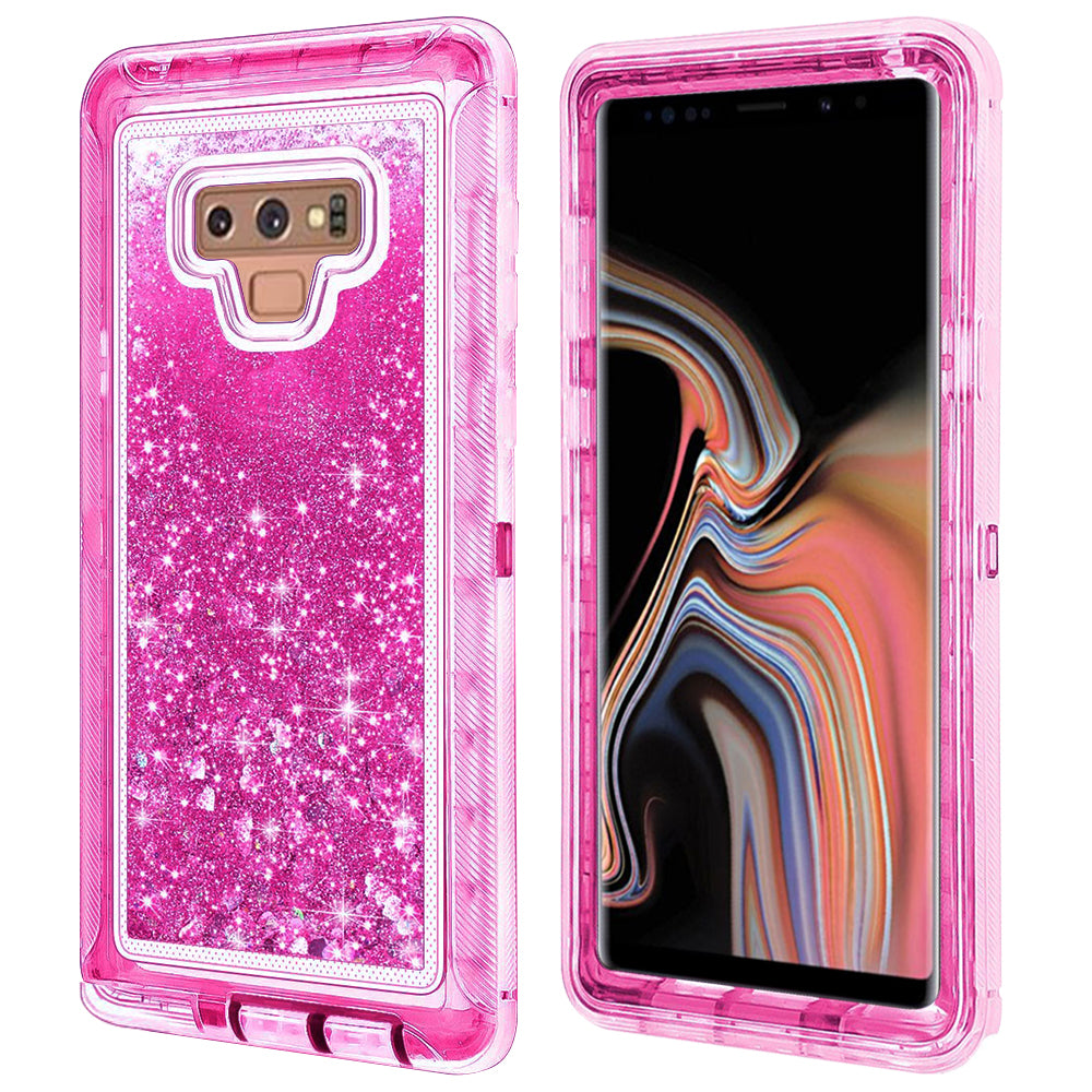 Samsung Galaxy Note 9 Tough Defender Glitter Heart Case Transparent TPU PC Image 3