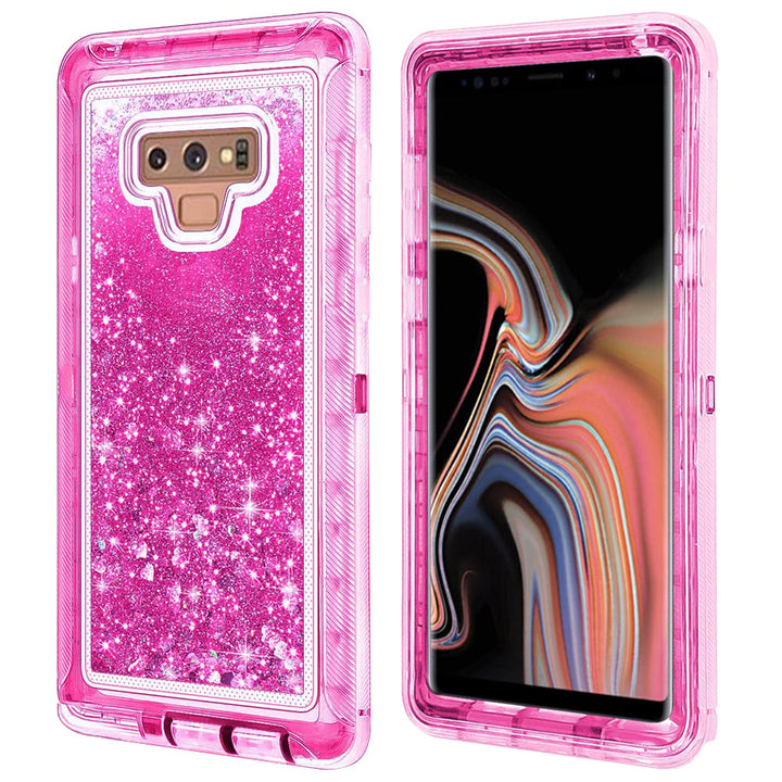 Samsung Galaxy Note 9 Tough Defender Glitter Heart Case Transparent TPU PC Image 1