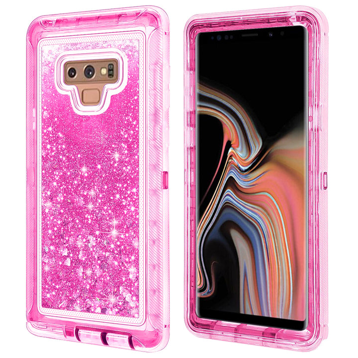 Samsung Galaxy Note 9 Tough Defender Glitter Heart Case Transparent TPU PC Image 4