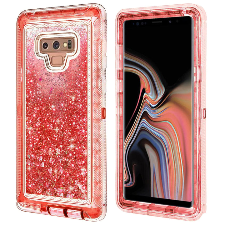 Samsung Galaxy Note 9 Tough Defender Glitter Heart Case Transparent TPU PC Image 6