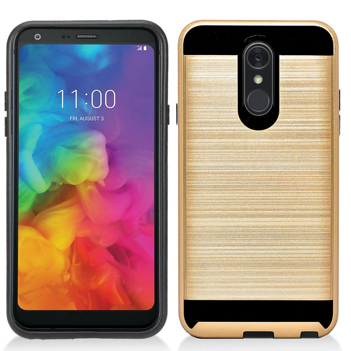 LG Q7 / Q7 Plus 2018 / Q610 Hybrid Metal Brushed Shockproof Tough Case Cover Image 2