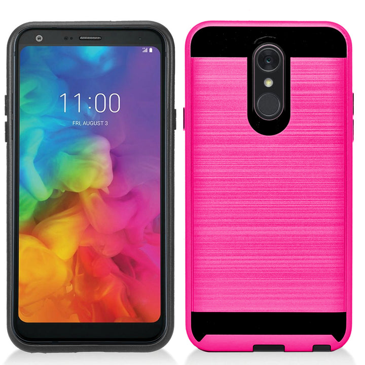 LG Q7 / Q7 Plus 2018 / Q610 Hybrid Metal Brushed Shockproof Tough Case Cover Image 3