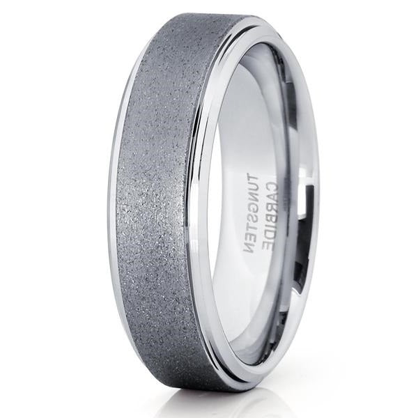 6mm- Grey Tungsten Ring - Tungsten Wedding Band - Gunmetal Ring - Brush Image 1