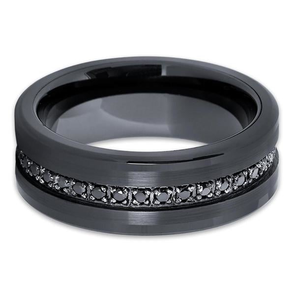 8mm- Black Tungsten Wedding Band - Black Tungsten Ring - Mens Ring Image 2