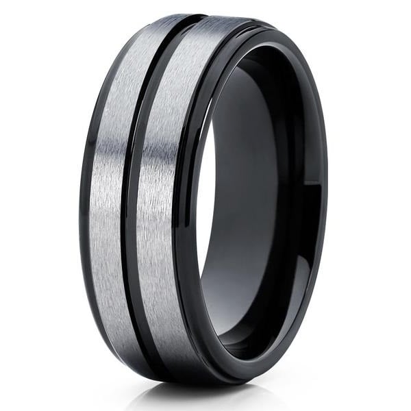 8mm -Black Tungsten Wedding Band - Gray Tungsten Ring - Mens Wedding Ring Image 1