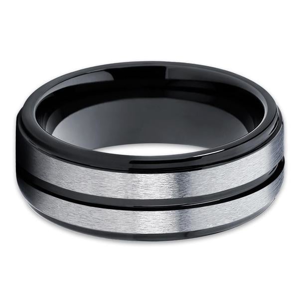 8mm -Black Tungsten Wedding Band - Gray Tungsten Ring - Mens Wedding Ring Image 2