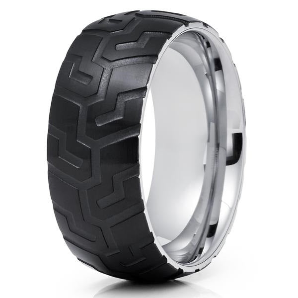 8mm- Black Tungsten Wedding Band - Tire Ring - Tire Design Ring - Tungsten Image 1