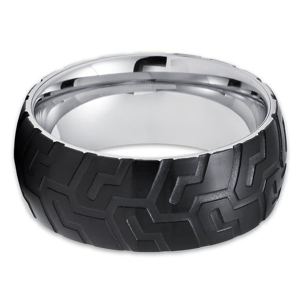 8mm- Black Tungsten Wedding Band - Tire Ring - Tire Design Ring - Tungsten Image 2