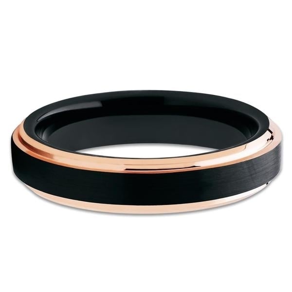 4mm - Black Tungsten Ring - Black Tungsten - Rose Gold Tungsten - Comfort Fit Image 2