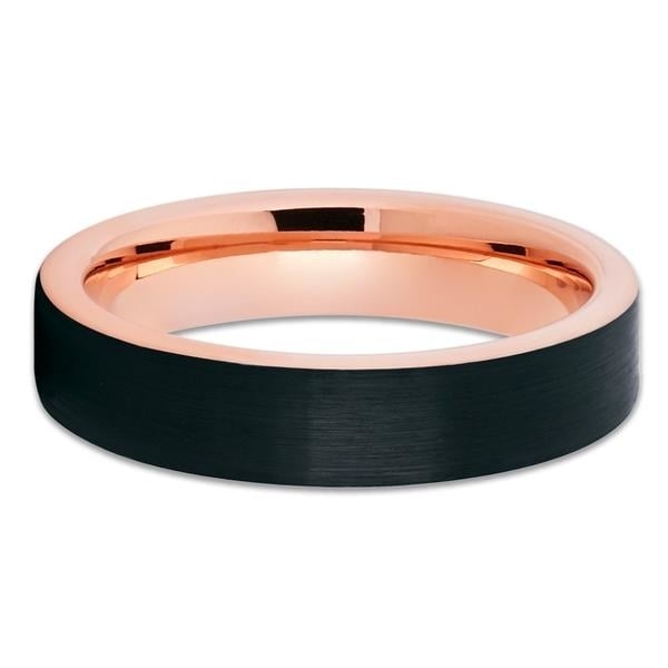 5mm - Rose Gold Tungsten Wedding Band - Black - Brushed - Rose Gold Ring Image 2