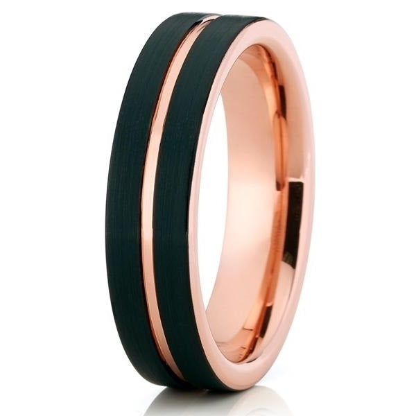 6mm -  Rose Gold Wedding Band - Tungsten Ring - Black Tungsten Ring - Groove Image 1