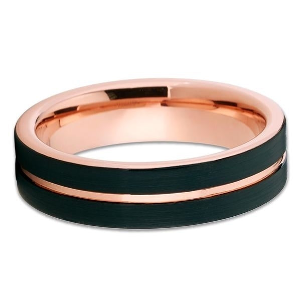 6mm -  Rose Gold Wedding Band - Tungsten Ring - Black Tungsten Ring - Groove Image 2