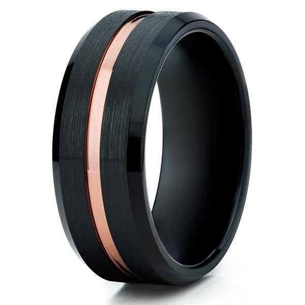 8mm- Black Tungsten Ring - Mens Black Ring - Black Tungsten Wedding Band - Rose Image 1