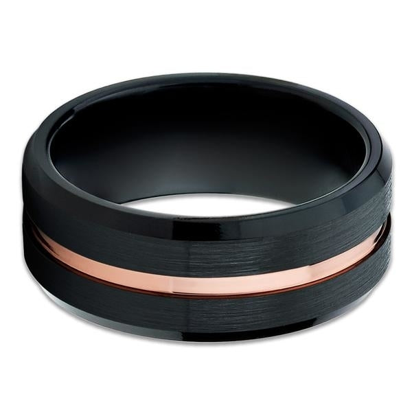 8mm- Black Tungsten Ring - Mens Black Ring - Black Tungsten Wedding Band - Rose Image 2