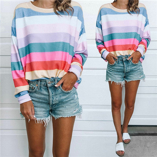 Colorful Striped Round Neck Top Pullover Image 1