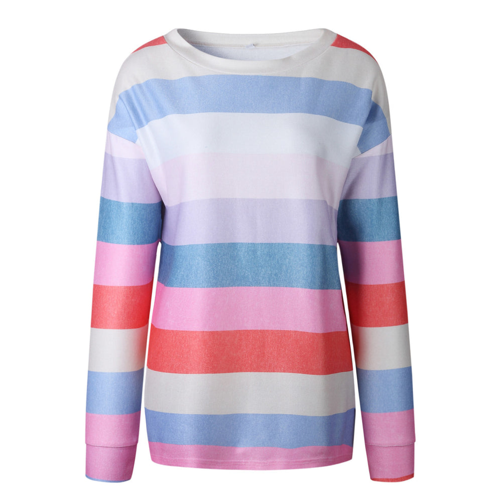 Colorful Striped Round Neck Top Pullover Image 2