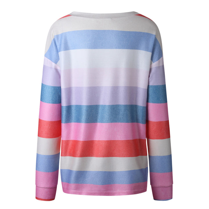 Colorful Striped Round Neck Top Pullover Image 3