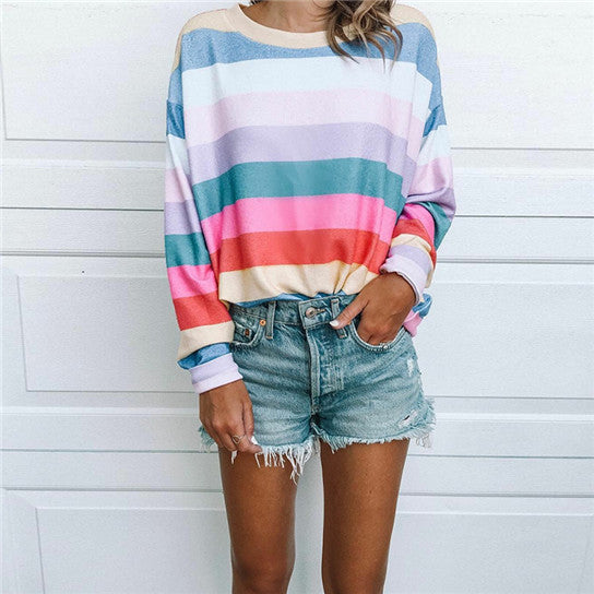 Colorful Striped Round Neck Top Pullover Image 4