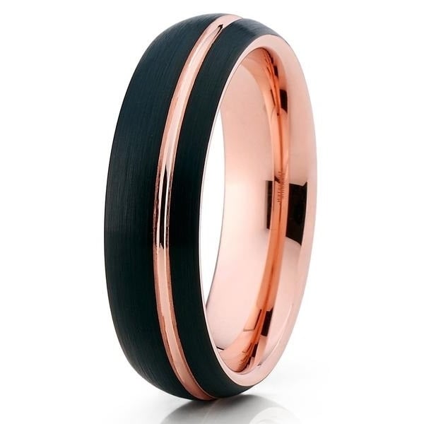 Black Tungsten - 6mm- Wedding Band - Brush - Rose Gold Tungsten Wedding Ring Image 1