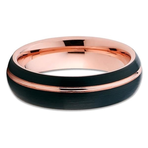 Black Tungsten - 6mm- Wedding Band - Brush - Rose Gold Tungsten Wedding Ring Image 2