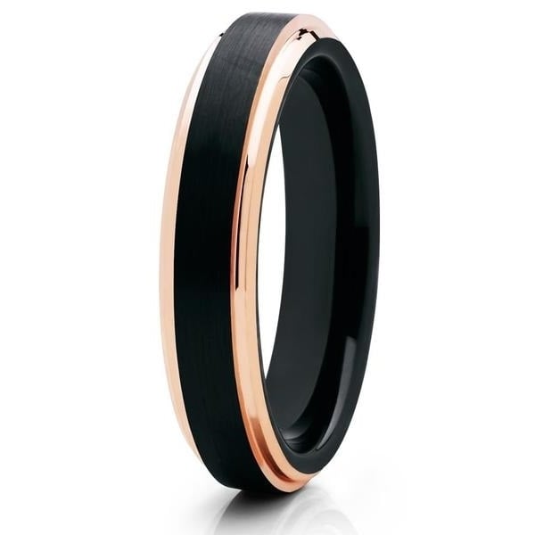 4mm - Black Tungsten Ring - Black Tungsten - Rose Gold Tungsten - Comfort Fit Image 1
