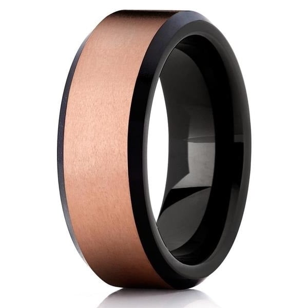 Rose Gold Tungsten Wedding Band - 8mm - Black Tungsten Ring - Matte Finish Image 1