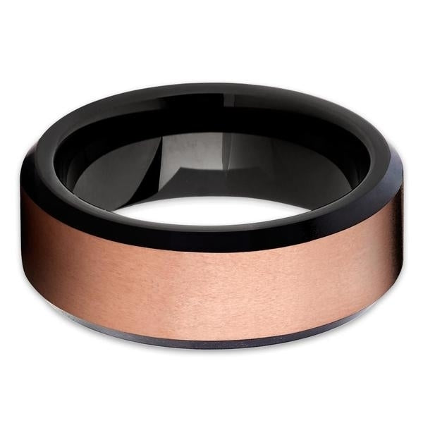 Rose Gold Tungsten Wedding Band - 8mm - Black Tungsten Ring - Matte Finish Image 2
