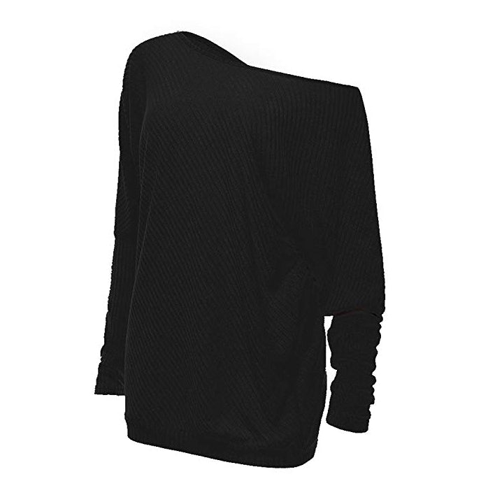 Womens Off Shoulder Batwing Sleeve Loose Pullover Sweater Knit Jumper Image 4