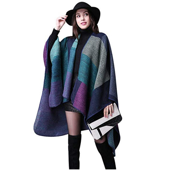 Womens Winter Reversible Oversized Blanket Poncho Cape Shawl Cardigans Image 3