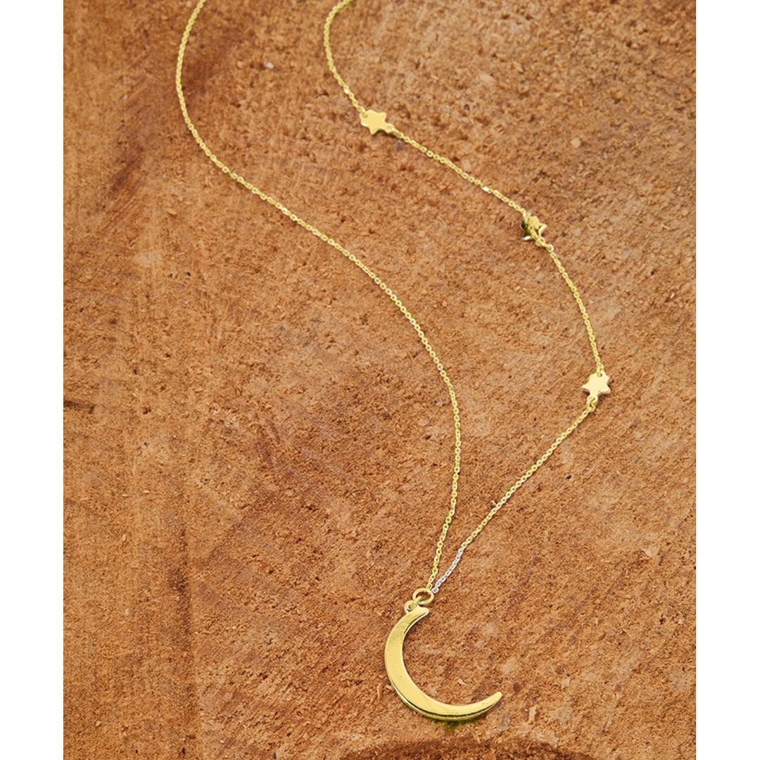 Sterling Silver Crescent Moon Necklace 18k Gold Plated 18 Inch Stamped 925 Image 2