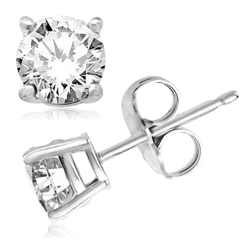 White Gold Plated Stud Earrings Cubic Zirconia Round And Princess Cut 2PC CZ Earrings Set Image 2