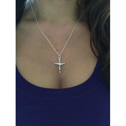 Italian Sterling Silver Jesus Cross Necklace With 18" Italian Chain Image 4