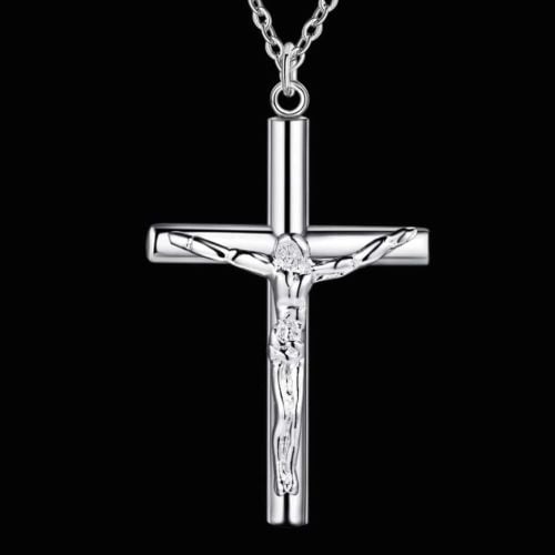 Italian Sterling Silver Jesus Cross Necklace With 18" Italian Chain Image 1