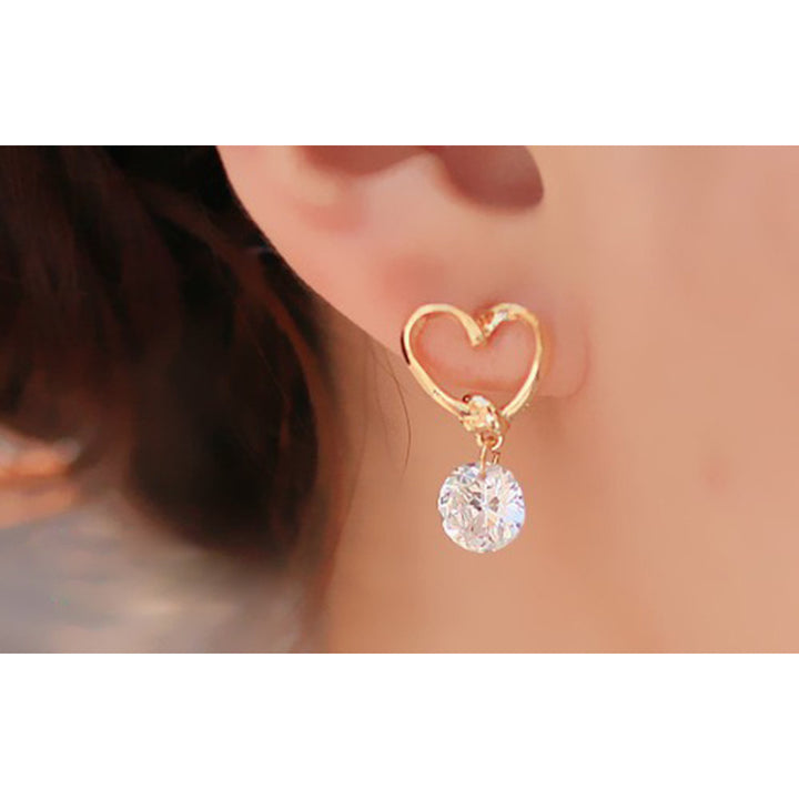 Heart Drop Dangle Cubic Ziconia CZ Earrings Naked Drill Heart Earrings Image 3