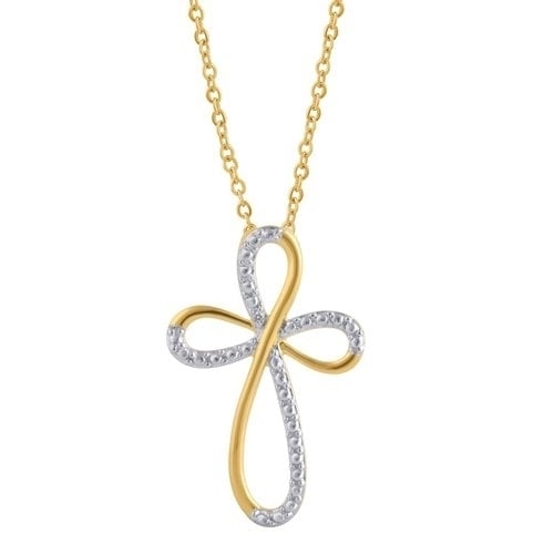 14k Gold Plated Crystal Accent Infinity Cross Necklace Image 1