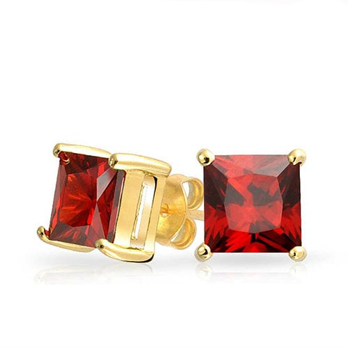 10K Gold Plated 2 Carat Red Ruby Created Stud Earrings Image 1