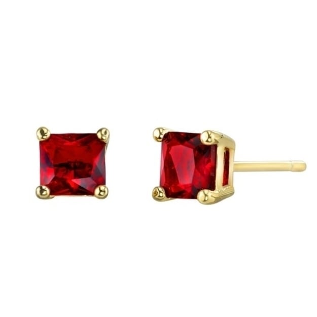 10K Gold Plated 2 Carat Red Ruby Created Stud Earrings Image 2