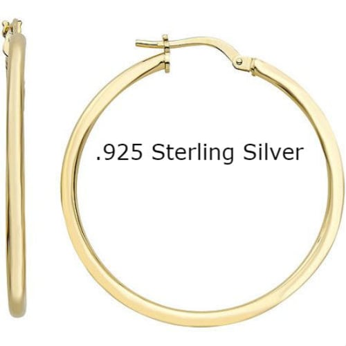 Solid Sterling Silver Gold Plated 1" Hoop Endless Hoop Earrings .925 Stamped Image 2