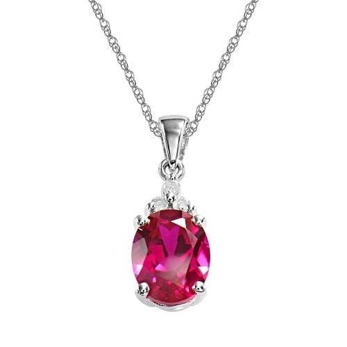 Sterling Silver Semi-Precious Red Ruby Diamond Accent Drop Pendant Necklace Jewelry for Women Image 1