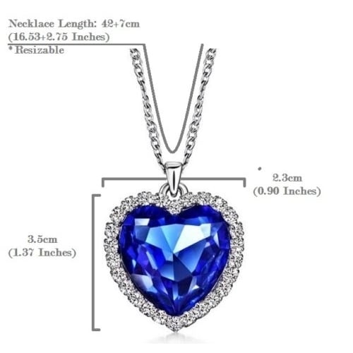 14K Gold Plating Over Titanic Heart Shape Blue Sapphire and Halo Pendant Necklace Image 4