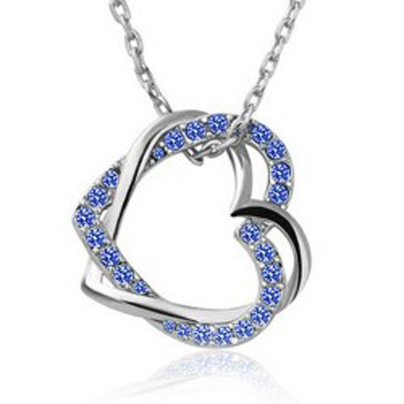 18K White Gold Plated Dark Blue Double Hearts Necklace Image 1