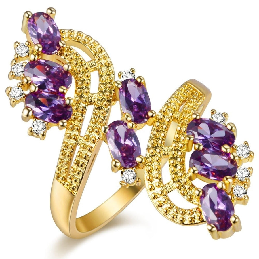 18K Gold Plated Two-Tone Amethyst Spinel and CZ Flower Statement Ring Image 1