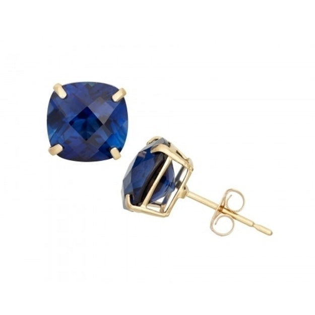 18K Gold Plated Lab Created Princess-Cut Blue Sapphire Studs 2 CTTW Image 1