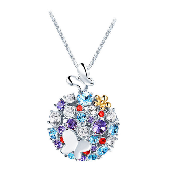 18K White Gold Plated Multi Stone Cute Butterfly Necklace Pendant Beautiful Crystals Image 1