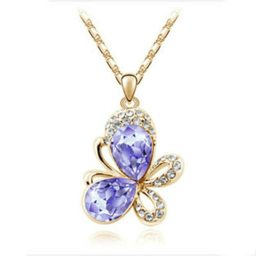 18K White Gold Plated Butterfly Necklace Purple Amethyst CZ Butterfly Image 1