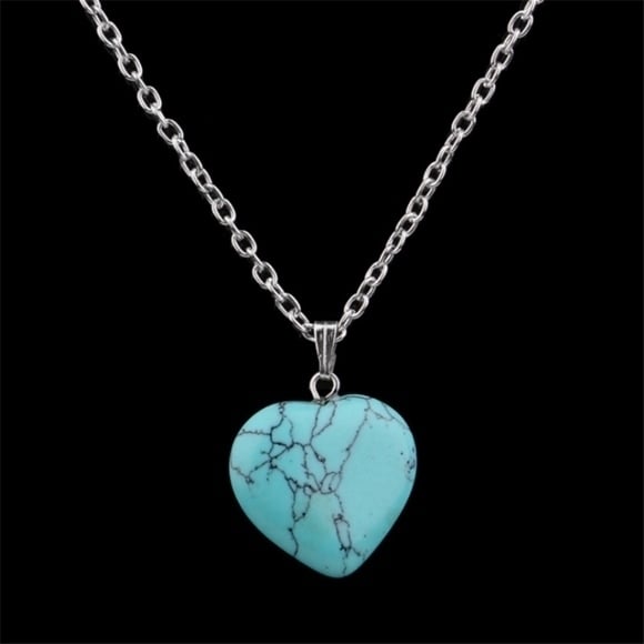 Natural Created Gemstone Heart Drop Necklace Stone Heart Necklace Image 1