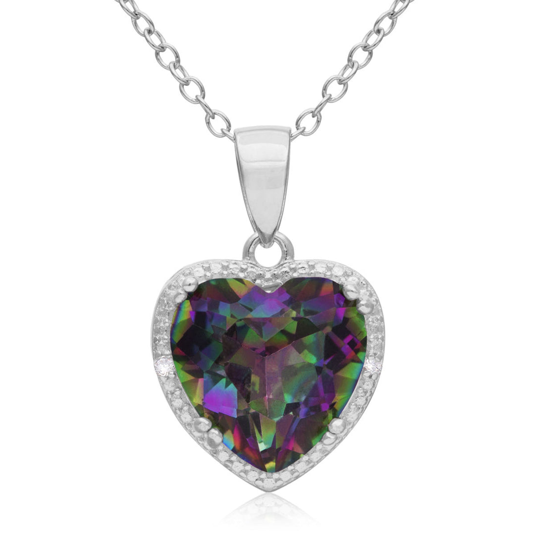 White Gold Plated Multi Color Mystic Heart Pendant Image 1