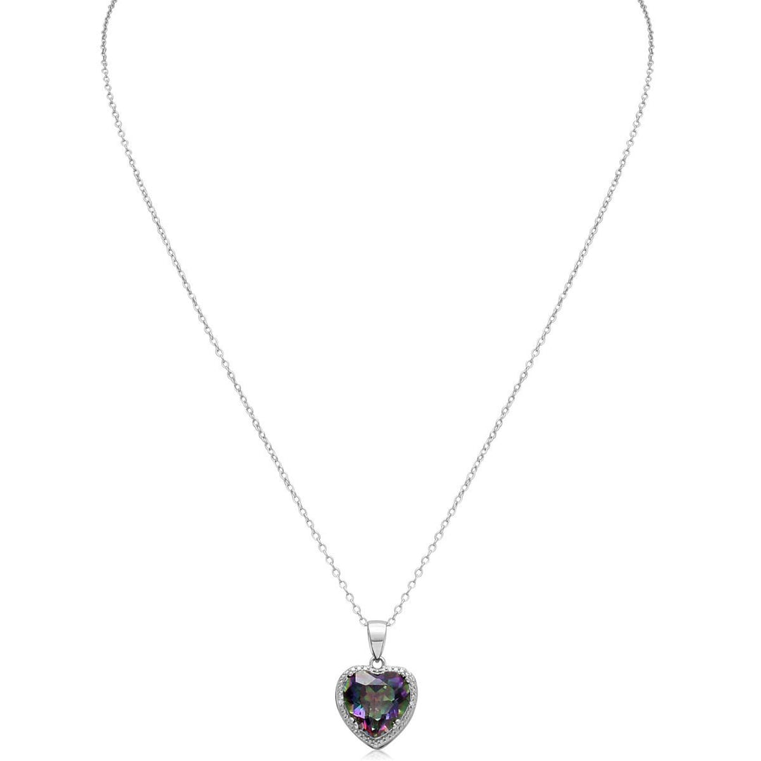 White Gold Plated Multi Color Mystic Heart Pendant Image 4