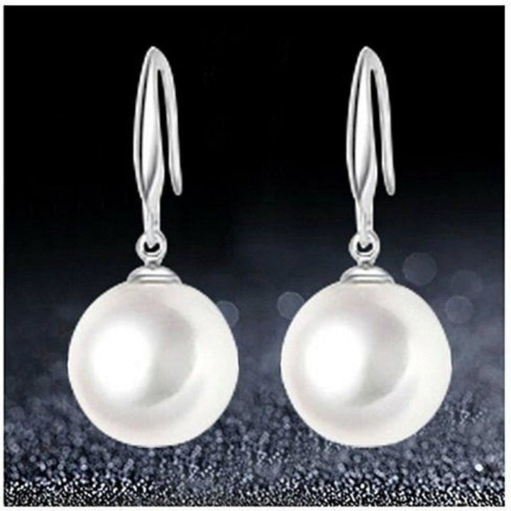 Silver Fish Hook Earring Dangle White Shell Faux Pearl Drop Earrings Image 1